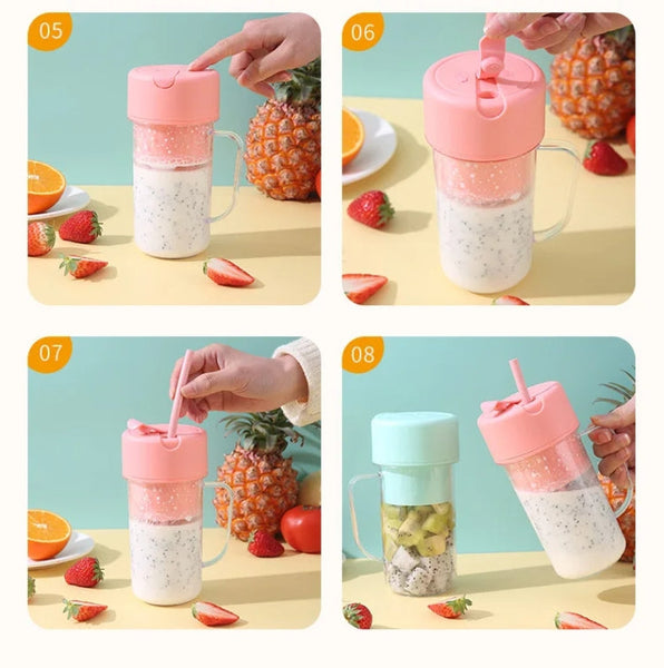 420ml 6 Blades Straw Juice Cup USB Charging Portable Fruit Juicer Smoothie Maker