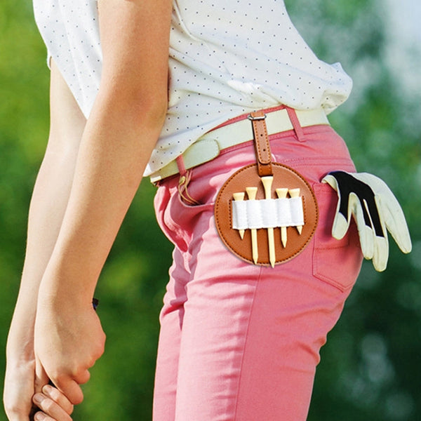 Leather Outdoor Waist Hanging Golf Spike Insert Pocket Storage Bag, Double-sided Black, Double-sided Brown, Single-sided Black, Single-sided Brown