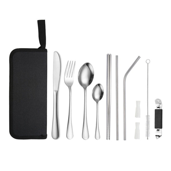 Portable Stainless Steel Cutlery Set Outdoor Picnic Knife And Fork Tool With Storage Bag