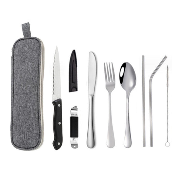 Portable Stainless Steel Cutlery Set Outdoor Picnic Knife And Fork Tool With Storage Bag