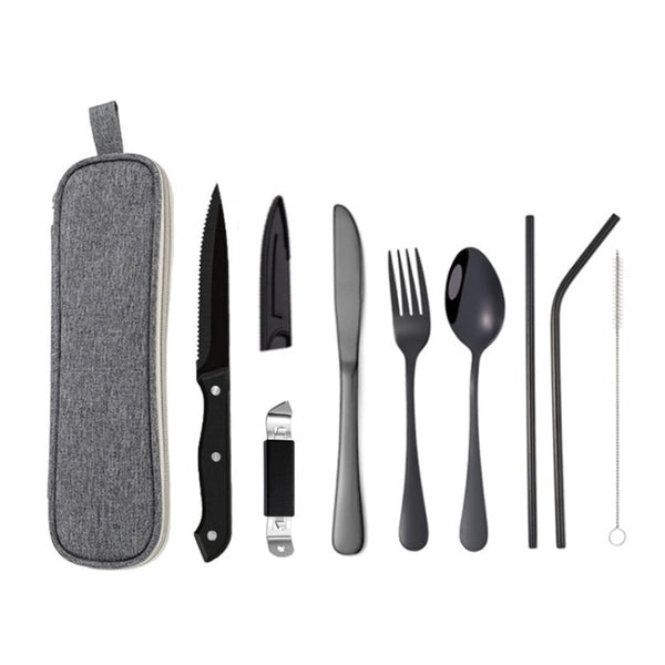 Portable Stainless Steel Cutlery Set Outdoor Picnic Knife And Fork Tool With Storage Bag