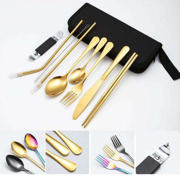 Portable Stainless Steel Cutlery Set Outdoor Picnic Knife And Fork Tool With Storage Bag