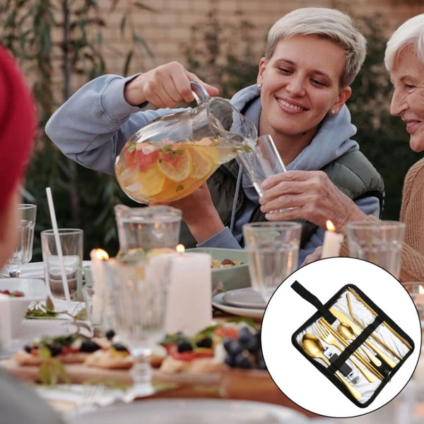 Portable Stainless Steel Cutlery Set Outdoor Picnic Knife And Fork Tool With Storage Bag