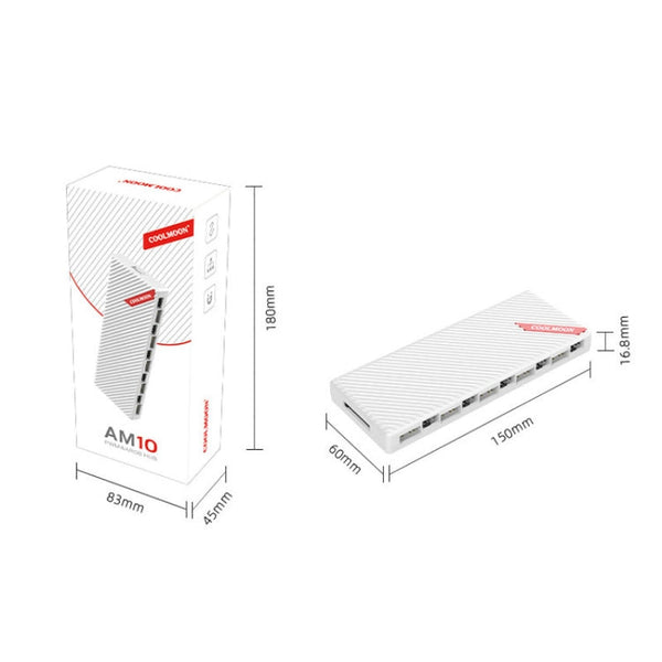 COOLMOON AM10 ARGB+PWM Dual 10 Ports Temperature Control Splitter Case Fan 5V 3Pin HUB