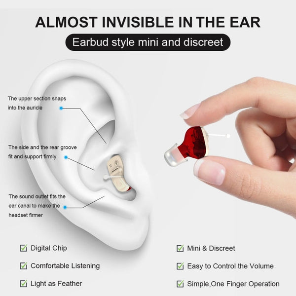 1pair  Invisible In-Ear Hearing Aid Sound Amplifier For The Elderly And Hearing Impaired