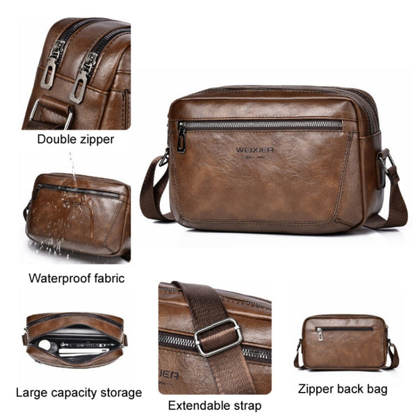 WEIXIER D523 Men Large Capacity Crossbody Single Shoulder Bag Casual PU Messenger Handbag