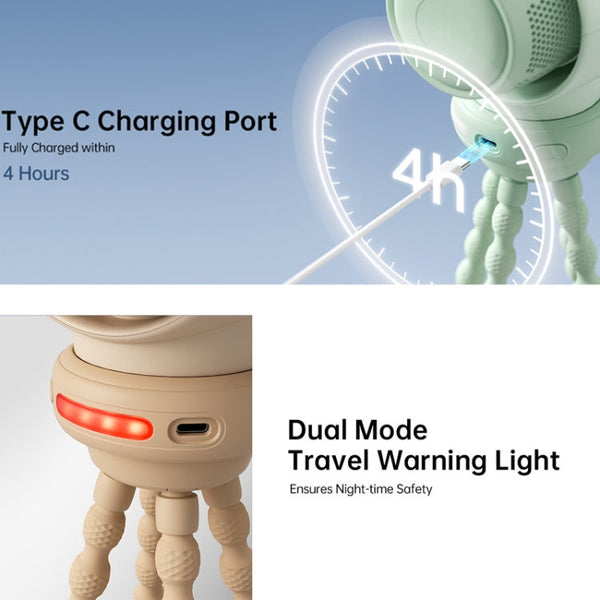 JisuLife Stroller Fan Life2S High Speed Energy Saving Stroller Mini Fan Octopus Bladeless Swingable Head Air Purifying Fan