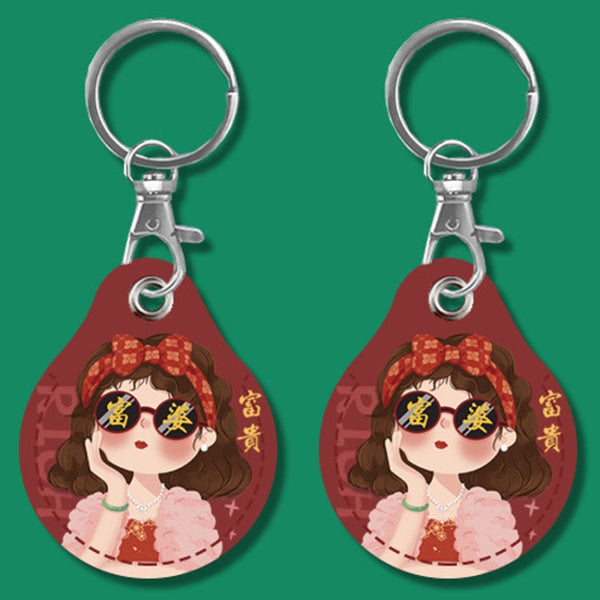 2pcs Cute Sensor Access Door Card Cover Keychain Elevator Water Drops Round Key Holder, Black, Pink, Wine Red, Pinch Winnie the Pooh, Pinch Strawberry Bear, Purple Rabbit, Cookie Doraemon, Fortune Cat, Circus, Starry Bear, Starry Bunny, Rich Woman Red ...