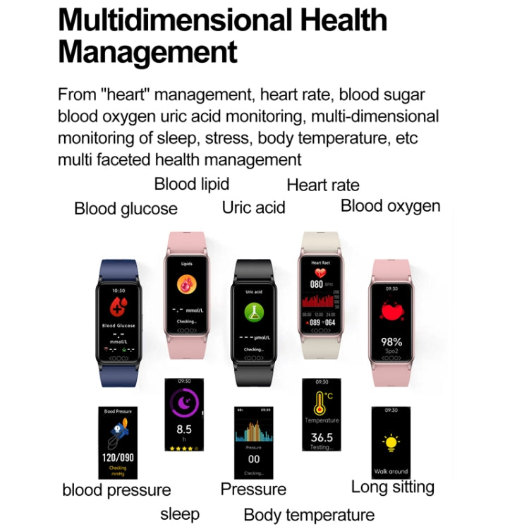 Uric Acid Blood Lipid Noninvasive Blood Sugar Heart Rate Oxygen Temperature Monitoring Smart Healthy Sports Bracelet