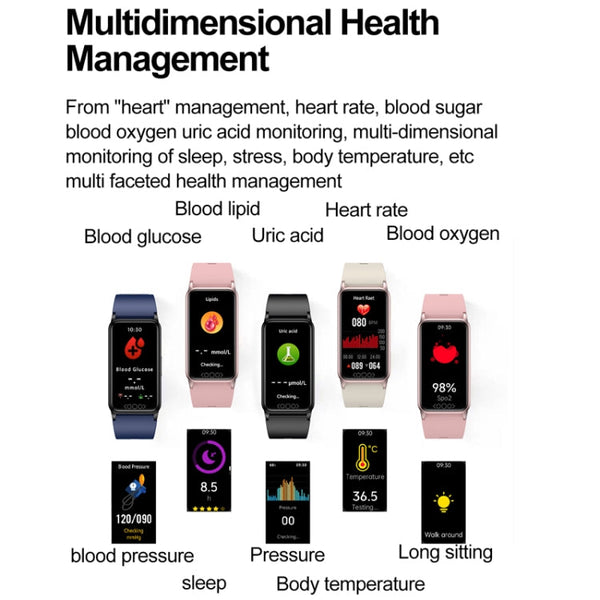 Uric Acid Blood Lipid Noninvasive Blood Sugar Heart Rate Oxygen Temperature Monitoring Smart Healthy Sports Bracelet
