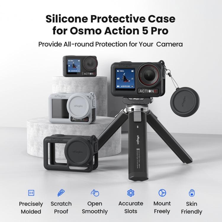 For DJI Osmo Action 5 Pro aMagisn Silicone Protective Case with Lanyard and Lens Cap