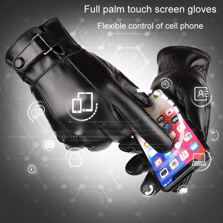 Fall Winter Men Leather Gloves PU Velvet Warm Riding Driving Touchscreen Gloves, Average