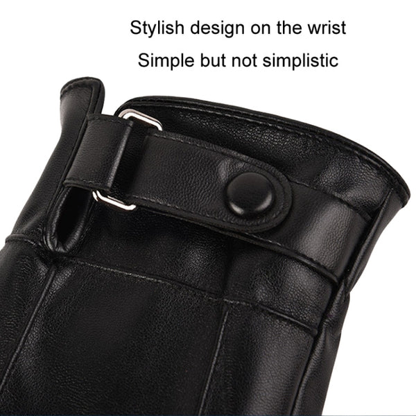 Fall Winter Men Leather Gloves PU Velvet Warm Riding Driving Touchscreen Gloves, Average