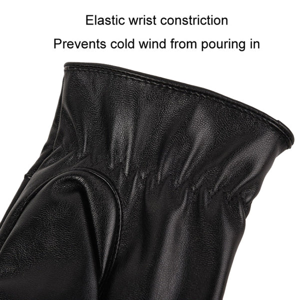 Fall Winter Men Leather Gloves PU Velvet Warm Riding Driving Touchscreen Gloves, Average