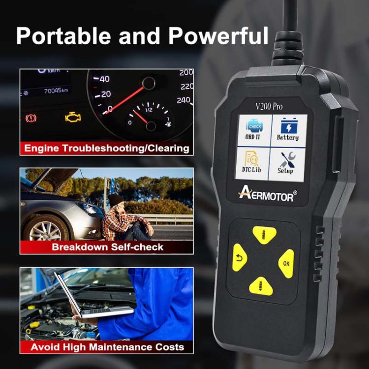 AERMOTOR V200PRO Car Troubleshooter Engine Inspection Scanner Readout Card ELM327 Battery Inspection Tool