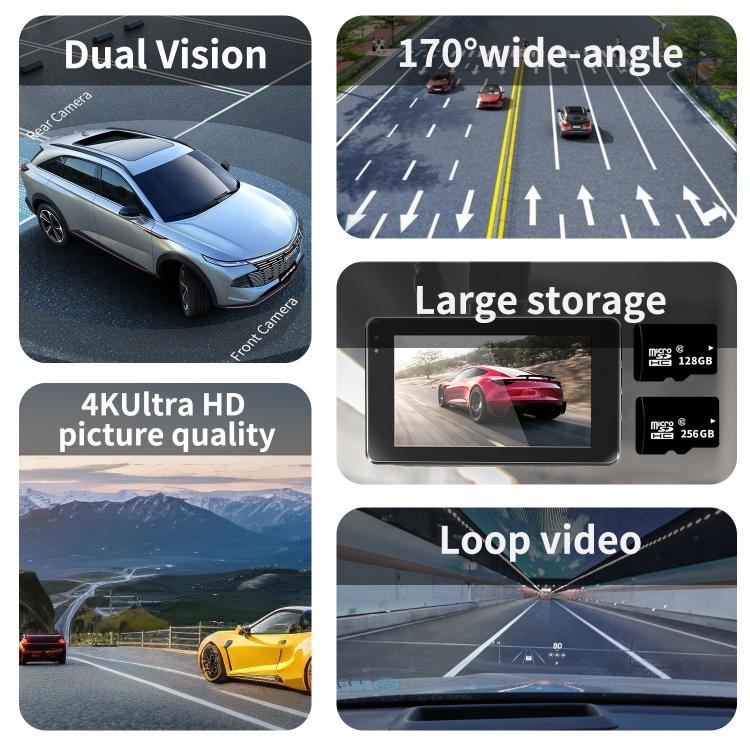 4K+1080P Driving Recorder Dual Front & Rear Recording WIFI Reversing Images