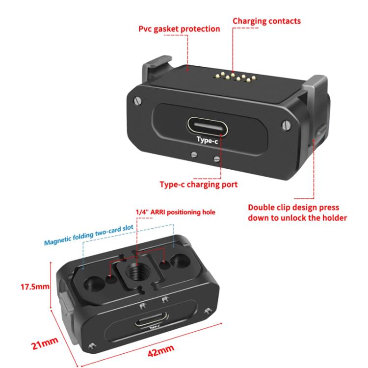 For DJI Osmo Action 2 Camera Magnetic Charging Base with 1/4 Inch & Arri Hole