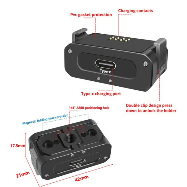 For DJI Osmo Action 2 Camera Magnetic Charging Base with 1/4 Inch & Arri Hole