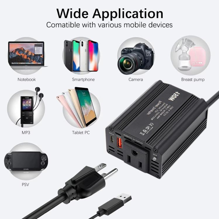 150W PD20W QC3.0 Fast Charging Car Inverter Car Cigarette Lighter Power Supply Adapter