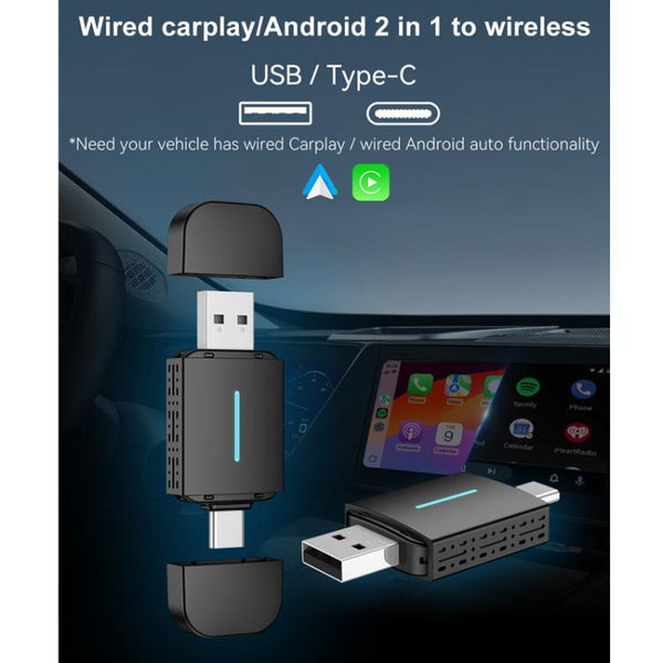 Car Wired Dual-port CarPlay/Android 2 in 1 Converts To Wireless Box
