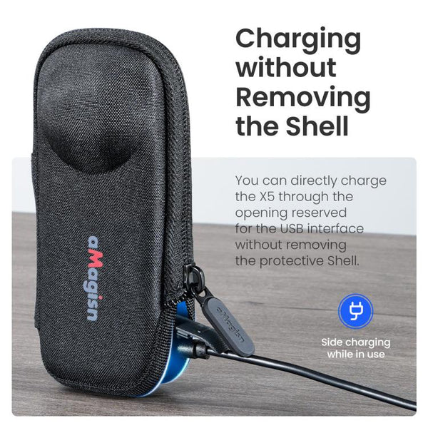 For Insta360 X5 Camera aMagisn Storage Bag Hard Shell Protective Case with Carabiner Clip, Storage Bag