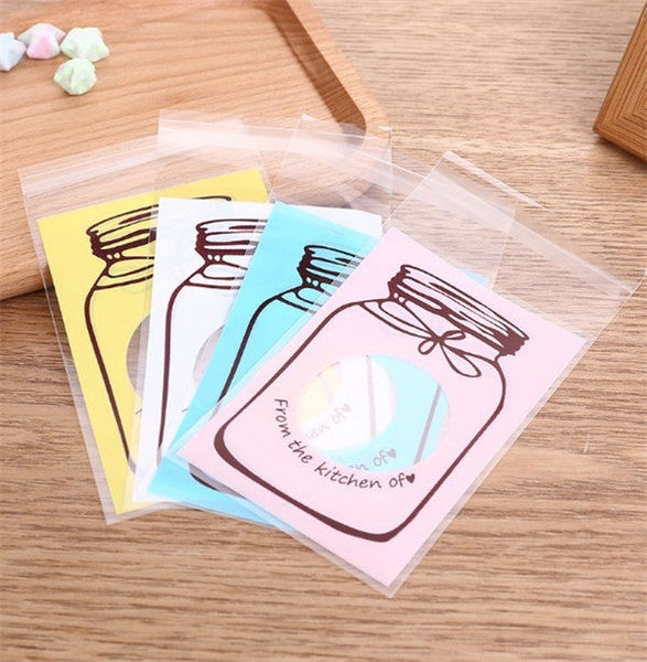 100 PCS / Set Cute Colorful Bottle Pattern Wedding Birthday Cookies Candy Gift Packaging Bag