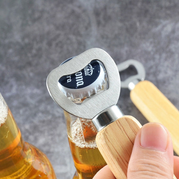 2 PCS Stainless Steel Beer Bottle Opener with Rubber Wood Handle Creative Gift Soda Bottle Driver, Beer Bottle Opener with Handle