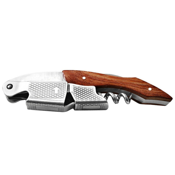2 PCS Wood Handle Professional  Multifunction Double Steel Head Portable Screw Corkscrew Wine Bottle Opener, Corkscrew Bottle Opener