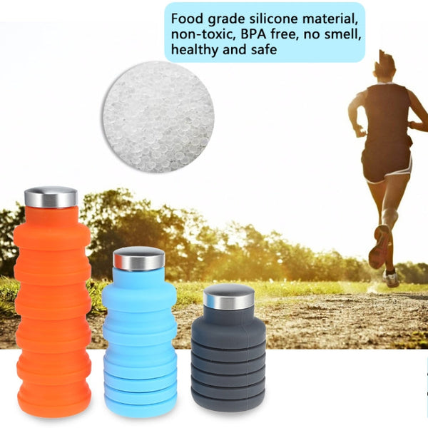 Portable Silicone Water Bottle Retractable Folding Coffee Bottle Outdoor Travel Drinking Sport Drink Kettle,Capacity:500ml, Gray, Orange, Blue, Purple