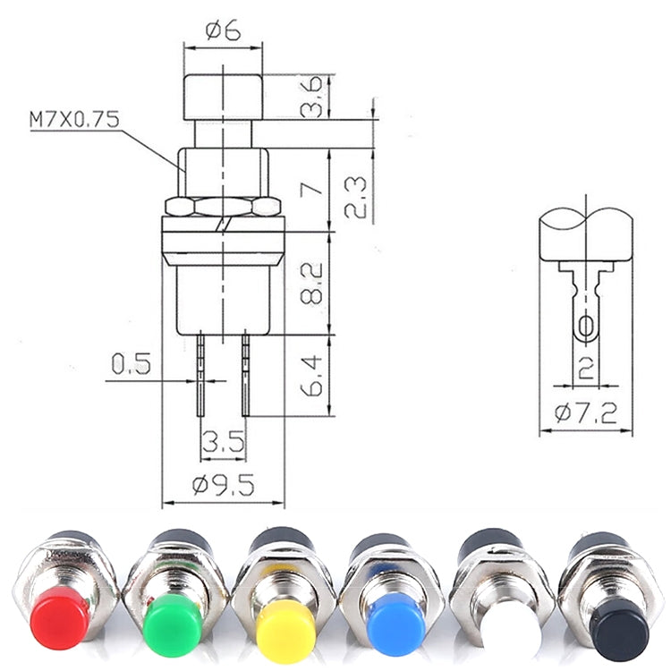 10 PCS 7mm Thread Multicolor 2 Pins Momentary Push Button Switch