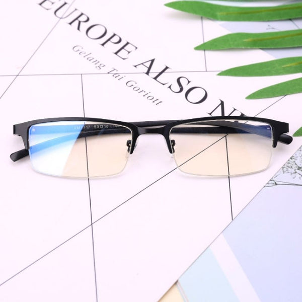 Anti Blu-ray Business Eye Glasses for Men Metal Frame Plain Glass Spectacles