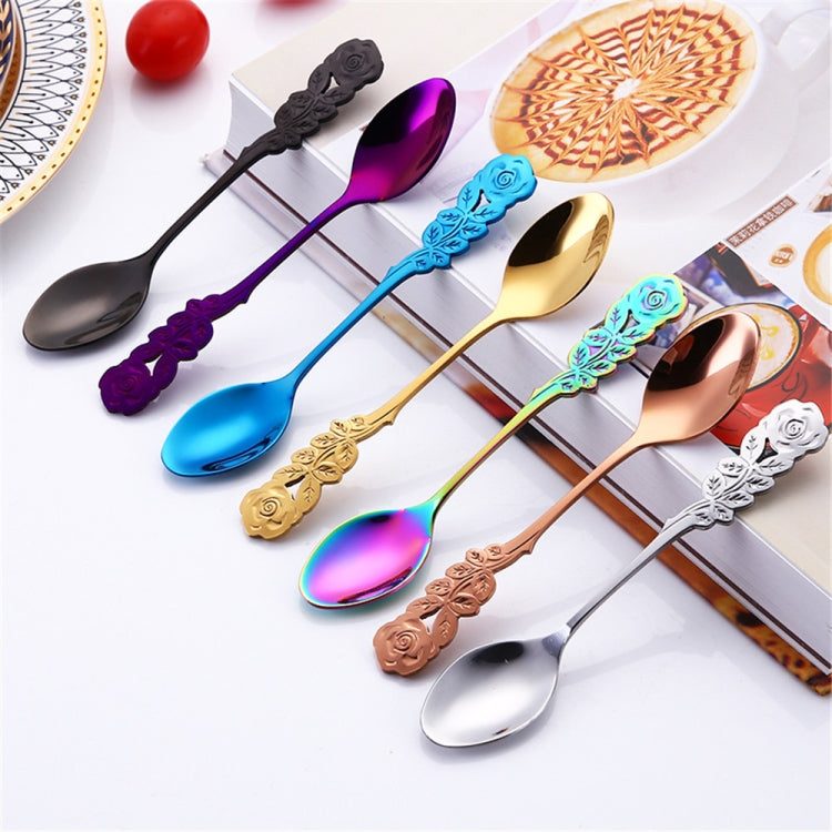 Small Mini Stainless Steel Rose Flower Coffee Spoon Strring Spoon Teaspoon Tea Spoon Dessert Spoon Long Handle Tableware
