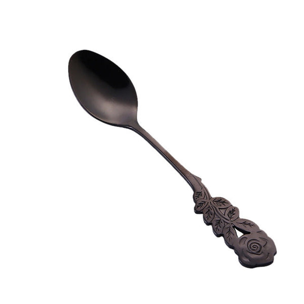 Small Mini Stainless Steel Rose Flower Coffee Spoon Strring Spoon Teaspoon Tea Spoon Dessert Spoon Long Handle Tableware