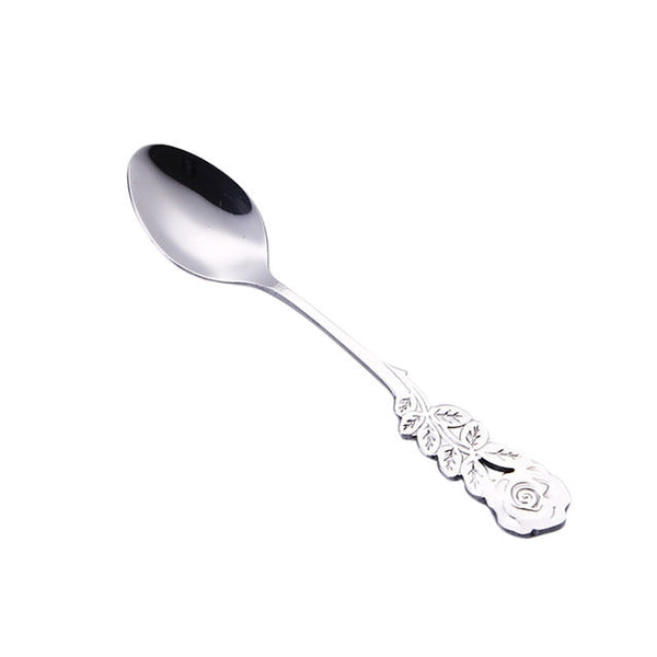 Small Mini Stainless Steel Rose Flower Coffee Spoon Strring Spoon Teaspoon Tea Spoon Dessert Spoon Long Handle Tableware
