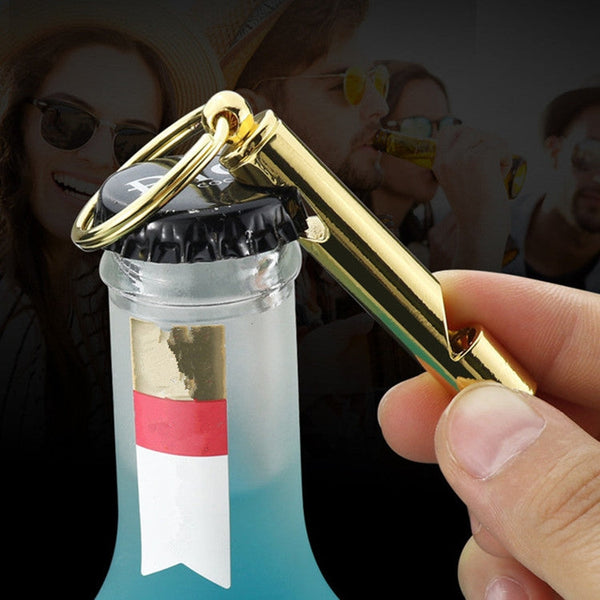 2 PCS Metal Whistle Bottle Opener Keychain Creative Multifunctional Key Ring Pendant, Gold, Silver
