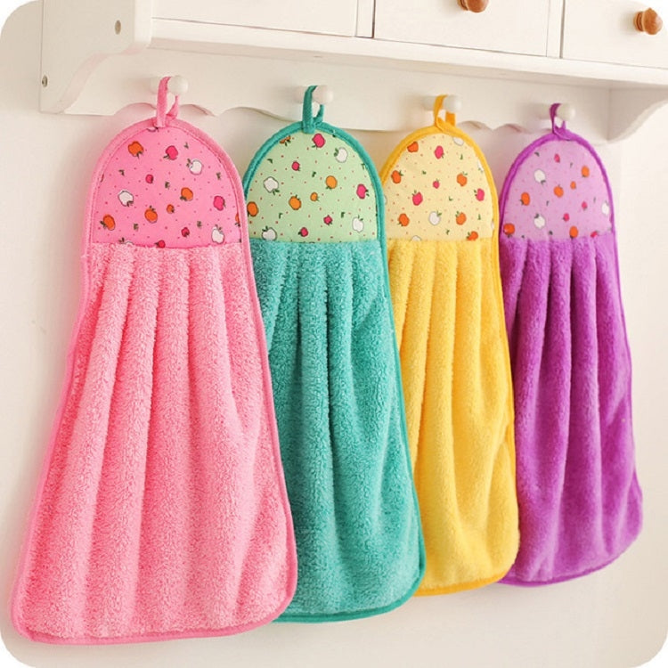 5 PCS Fruit Pattern Bathroom Kitchen Hanging Coral Fleece Absorbent Cloth Towels Random Color Delivery