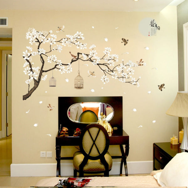 2 PCS/Set DIY Tree Birds Flower Home Decor Wall Stickers, Tree Birds Flower