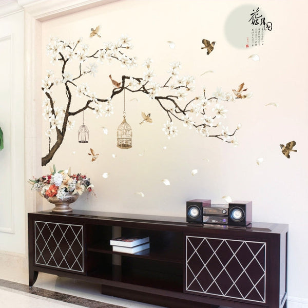 2 PCS/Set DIY Tree Birds Flower Home Decor Wall Stickers, Tree Birds Flower