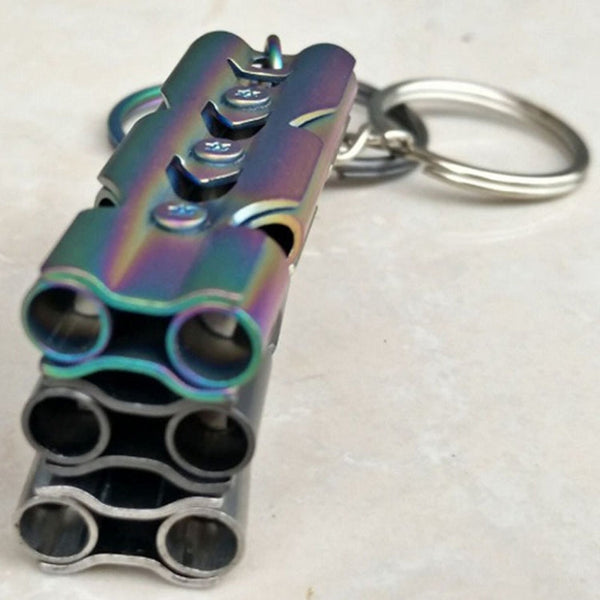 Outdoor High-decibel Stainless Steel Self-protection Double Tube Survival Whistle with Key Ring