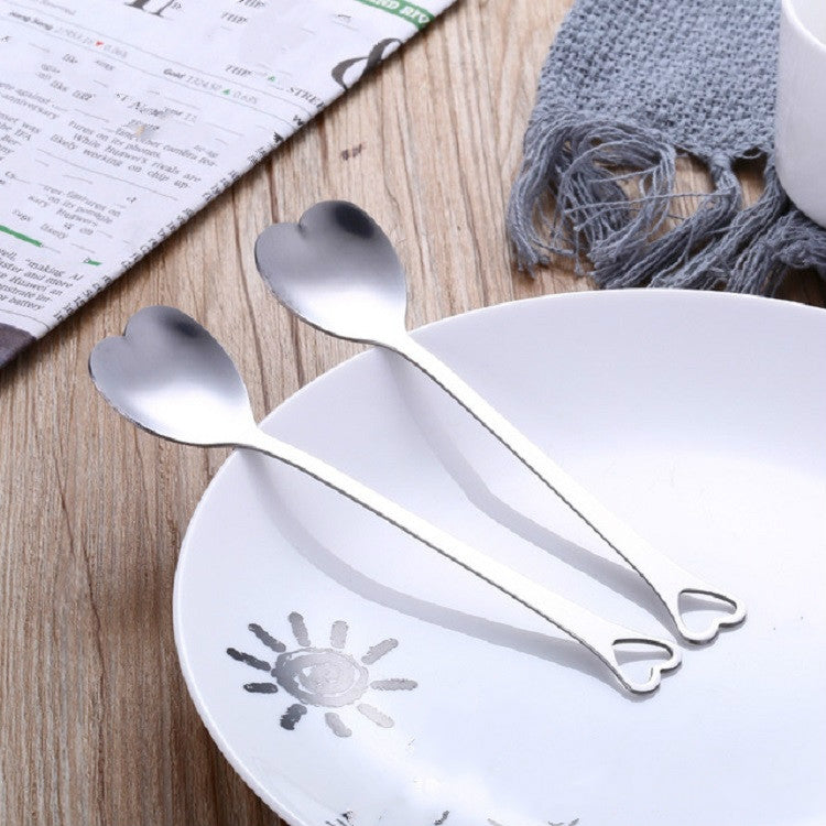 2 PCS Stainless Steel Spoon Portable Metal Coffee Teaspoon Creative Love Heart Shaped Wedding Party Gift Dinnerware, Silver Single Hole Love, Gold Single Hole Love, Rose Gold Porous Love, Blue Porous Love, Colorful Porous Love