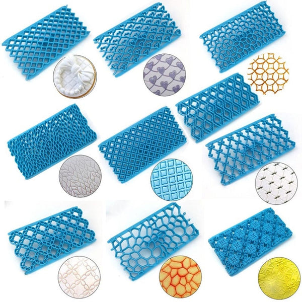 2 PCS Cake Fondant Tool Heart Shaped Diamond Texture Plaid Overpass Quyi Seal Printing Mould