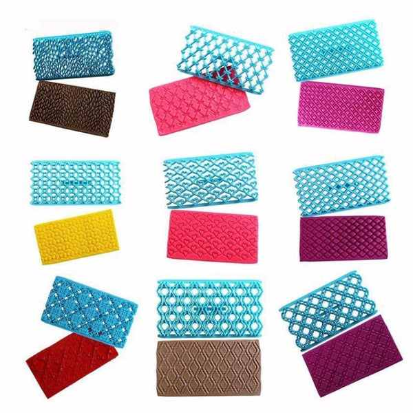 2 PCS Cake Fondant Tool Heart Shaped Diamond Texture Plaid Overpass Quyi Seal Printing Mould