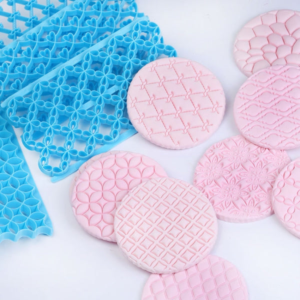 2 PCS Cake Fondant Tool Heart Shaped Diamond Texture Plaid Overpass Quyi Seal Printing Mould