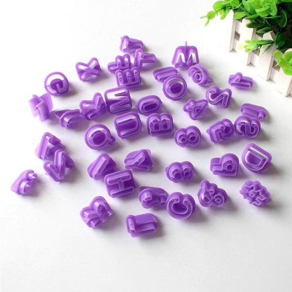 40pcs / Set Alphanumeric Plastic Cookie Molds Symbol Fondant Cake Decorative Printing Molds, Alphanumeric Shape