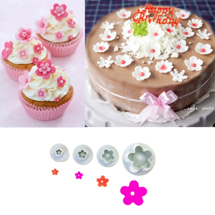 4pcs / Set Plum Fondant Cake Spring Print Stamper Baking Biscuit Mould, Plum Shape