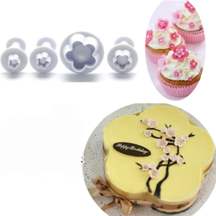 4pcs / Set Plum Fondant Cake Spring Print Stamper Baking Biscuit Mould, Plum Shape