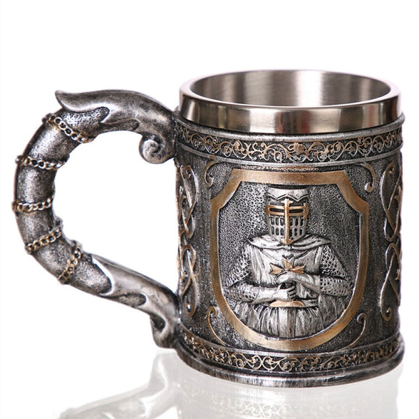 3D Viking Skull Coffee Beer Mug Skull Mug Beer Wine Drink Gift Stainless Steel Knight Decorative Cup for Men, Goblet, Mug