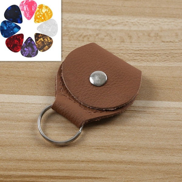10 PCS Genuine Leather Guitar Pick Storage Bag with Key Ring, Apricot, Black, Brown, Blue, Claret