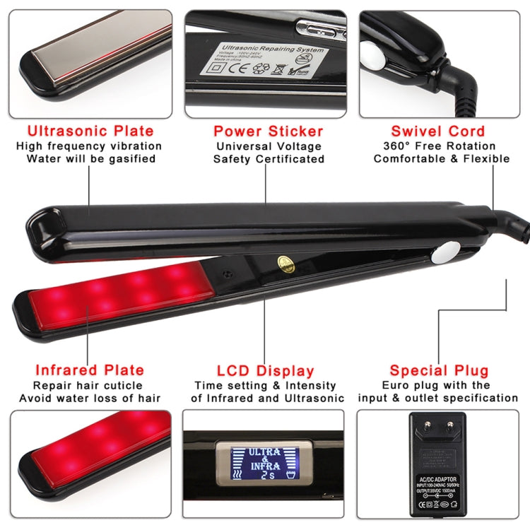 RUCHA Ultrasonic Infrared Hair Care Iron Straightener with Adjustable Upgraded LCD Display, EU, US, UK, AU