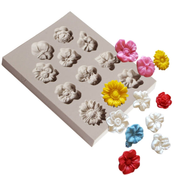 Fondant Cake Silicone Mold Chocolate Mold DIY Trumpet Flower Sun Flower Baking Decoration, Sun Flower Shape(Pink), Sun Flower Shape(Gray)